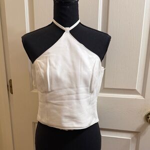 Hugo Buscati White Halter Leather Crop Top (M)